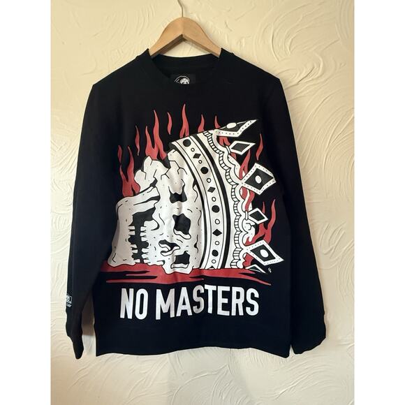 Lurking Class No Masters Sweatshirt Black Skull Flame Graphic Pullover Men’s S - Picture 1 of 5